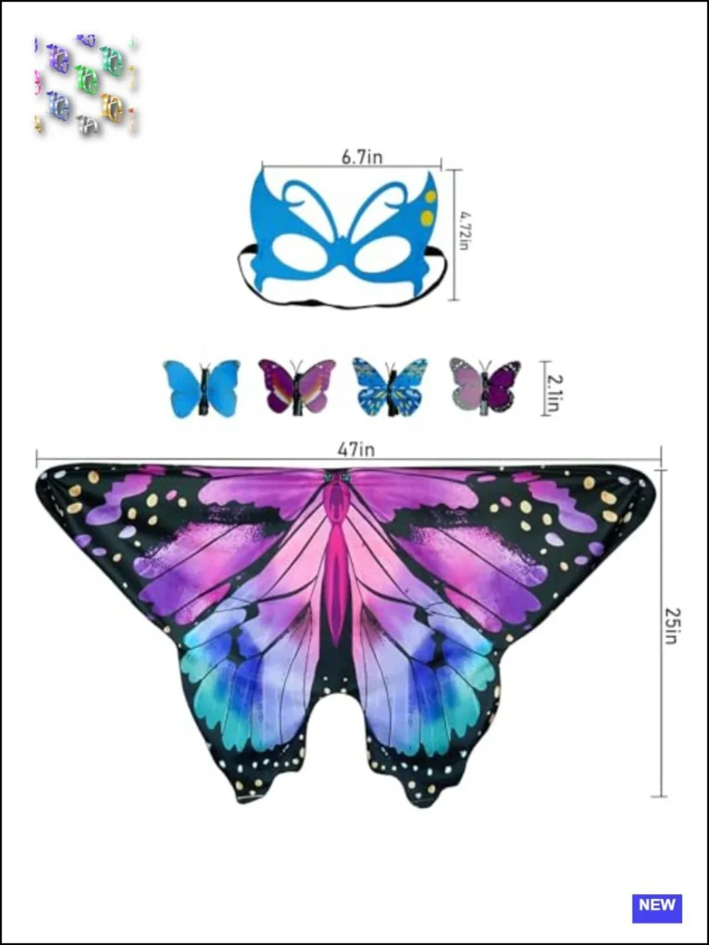 Kids Fairy Butterfly Wings Costume Set with Mask, Hair Clips, Halloween Dress